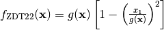 f_{\text{ZDT2}2}(\mathbf{x}) = g(\mathbf{x})\left[1 - \left(\frac{x_1}{g(\mathbf{x})}\right)^2\right]
