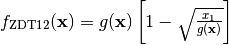 f_{\text{ZDT1}2}(\mathbf{x}) = g(\mathbf{x})\left[1 - \sqrt{\frac{x_1}{g(\mathbf{x})}}\right]