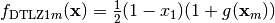 f_{\text{DTLZ1}m}(\mathbf{x}) = \frac{1}{2} (1 - x_1)(1 + g(\mathbf{x}_m))