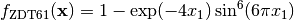f_{\text{ZDT6}1}(\mathbf{x}) = 1 - \exp(-4x_1)\sin^6(6\pi x_1)